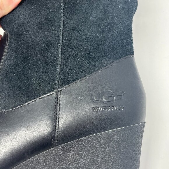UGG Mischa Wedge Tall Boots black suede 8 women waterproof inside zip EUC - Picture 6 of 11